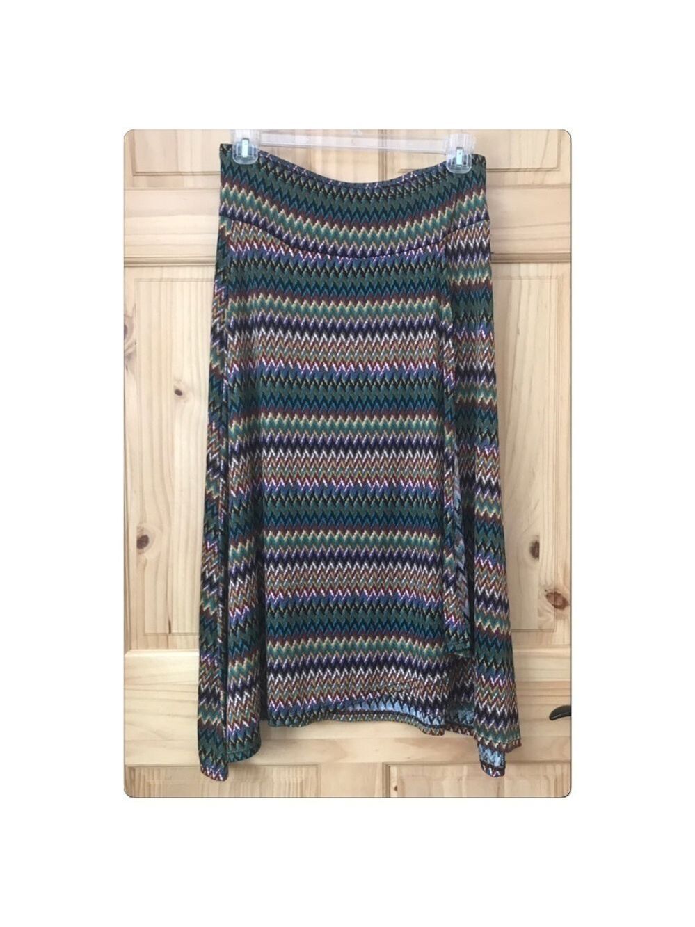 Cubism earth tone chevron print mock wrap maxi skirt size L